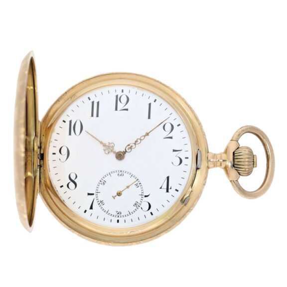 German pink gold watch with rare case engraving Circa 1910
