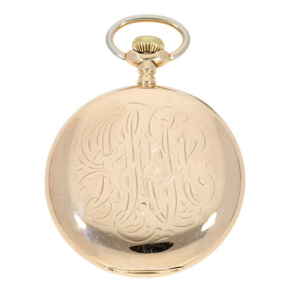 Swiss gold open faced watch with monogram Circa 1909 Swiss gold open faced watch with monogram Circa 1909
