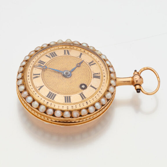 French 18 carat gold pearl set pendant watch Circa 1820 French 18 carat gold pearl set pendant watch Circa 1820