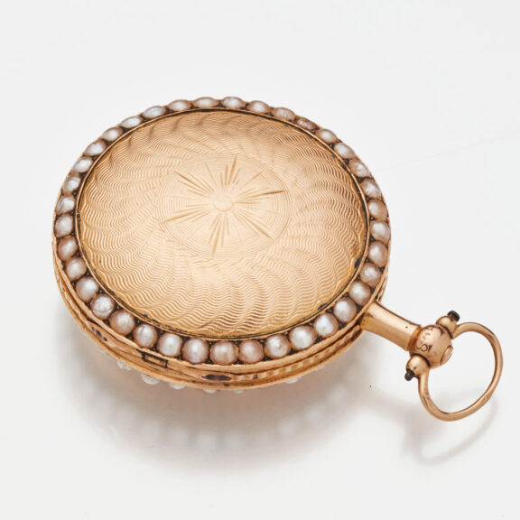 French 18 carat gold pearl set pendant watch Circa 1820 French 18 carat gold pearl set pendant watch Circa 1820