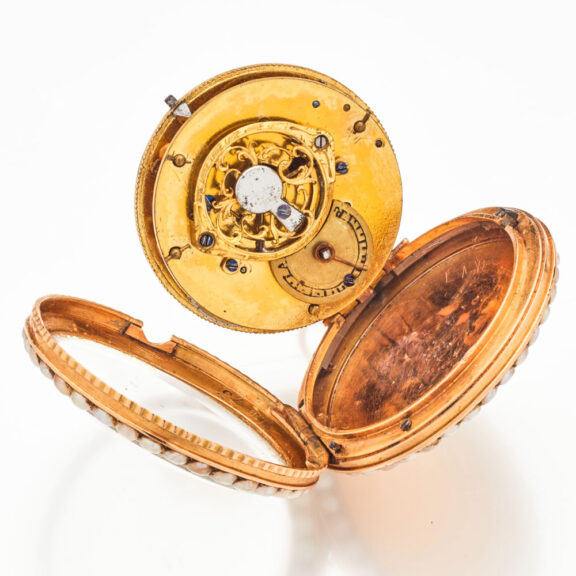French 18 carat gold pearl set pendant watch Circa 1820 French 18 carat gold pearl set pendant watch Circa 1820