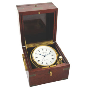 Swiss mahogany brass bound marine lever chronometer with centre seconds Circa 1970