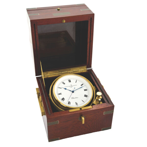 Swiss mahogany brass bound marine lever chronometer with centre seconds Circa 1970