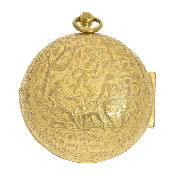 French gilt Oignon watch with "mythological scene" Circa 1720 French gilt Oignon watch with "mythological scene" Circa 1720