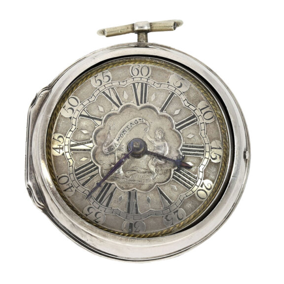 Dutch silver pair cased watch with mock pendulum Circa 1740