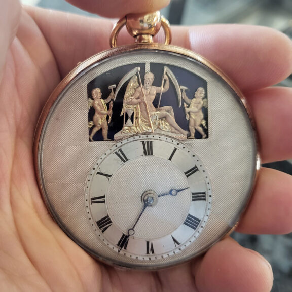 French gold automaton quarter repeating watch Circa 1820 French gold automaton quarter repeating watch Circa 1820