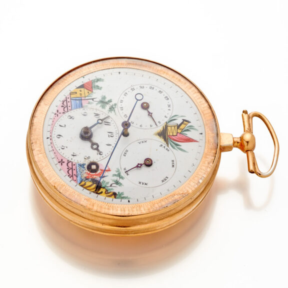 Swiss gilt watch with regulator dial and calendar Circa 1800 Swiss gilt watch with regulator dial and calendar Circa 1800