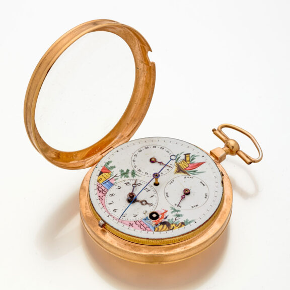 Swiss gilt watch with regulator dial and calendar Circa 1800 Swiss gilt watch with regulator dial and calendar Circa 1800