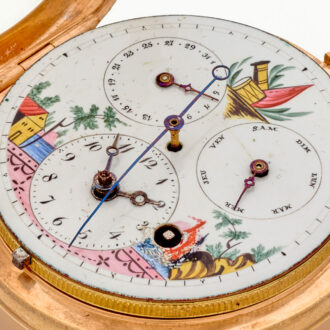 Swiss gilt watch with regulator dial and calendar Circa 1800 Swiss gilt watch with regulator dial and calendar Circa 1800