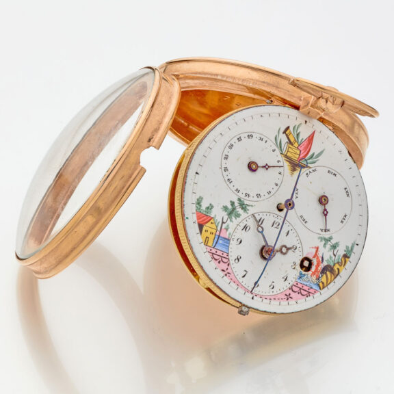 Swiss gilt watch with regulator dial and calendar Circa 1800 Swiss gilt watch with regulator dial and calendar Circa 1800