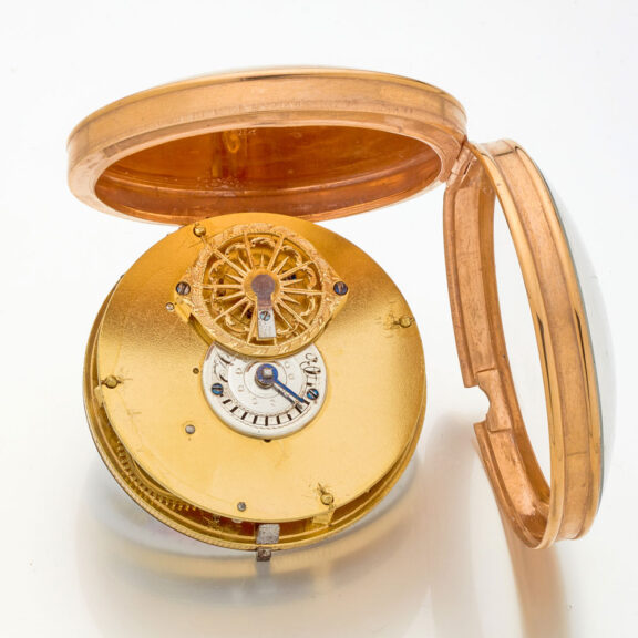 Swiss gilt watch with regulator dial and calendar Circa 1800 Swiss gilt watch with regulator dial and calendar Circa 1800