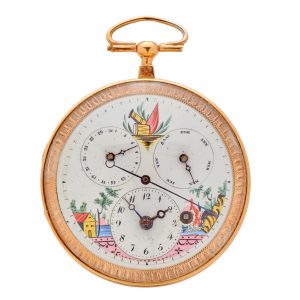 Swiss gilt watch with regulator dial and calendar Circa 1800