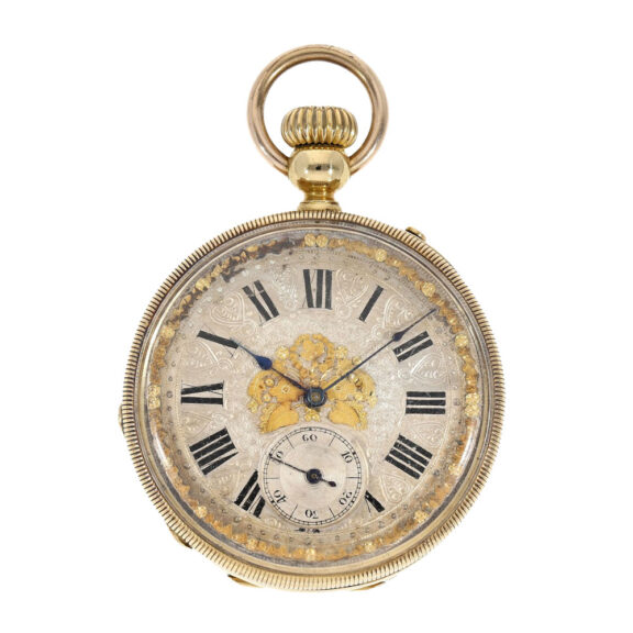 Swiss gold lever with decorative Champlevé dial Circa 1860