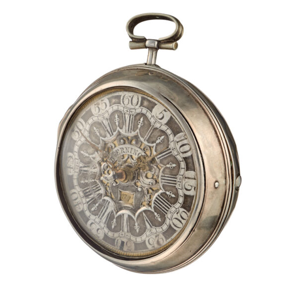 A Dutch verge watch with date and champleve dial Circa 1750 A Dutch verge watch with date and champleve dial Circa 1750