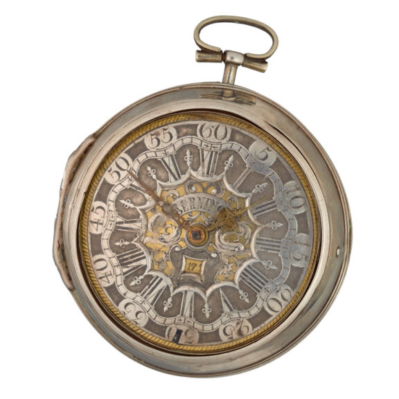 A Dutch verge watch with date and champleve dial Circa 1750 A Dutch verge watch with date and champleve dial Circa 1750