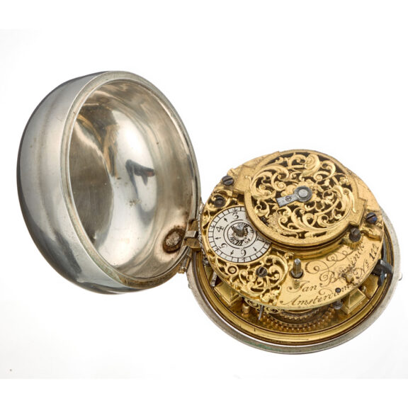 A Dutch verge watch with date and champleve dial Circa 1750 A Dutch verge watch with date and champleve dial Circa 1750