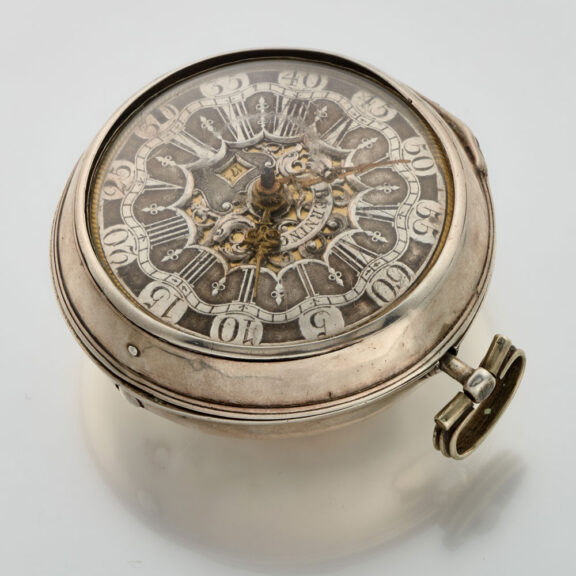 A Dutch verge watch with date and champleve dial Circa 1750 A Dutch verge watch with date and champleve dial Circa 1750