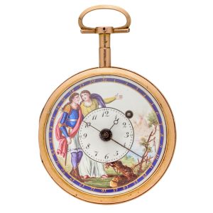 Swiss calendar verge with polychrome enamel dial Circa 1810