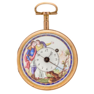 Swiss calendar verge with polychrome enamel dial Circa 1810 Swiss calendar verge with polychrome enamel dial Circa 1810