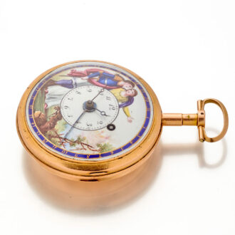 Swiss calendar verge with polychrome enamel dial Circa 1810 Swiss calendar verge with polychrome enamel dial Circa 1810