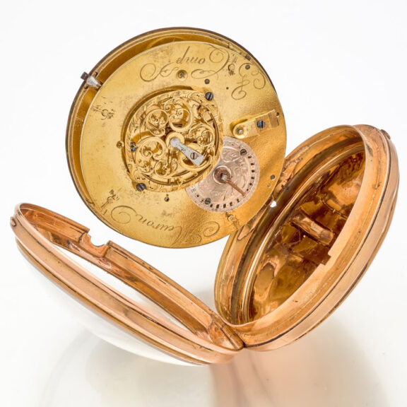 Swiss calendar verge with polychrome enamel dial Circa 1810 Swiss calendar verge with polychrome enamel dial Circa 1810