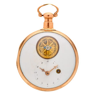 Rare 14K gold verge pocket watch with visible balance Circa 1810