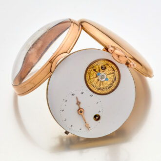 Rare 14K gold verge pocket watch with visible balance Circa 1810