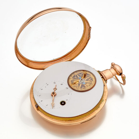 Rare 14K gold verge pocket watch with visible balance Circa 1810 Rare 14K gold verge pocket watch with visible balance Circa 1810