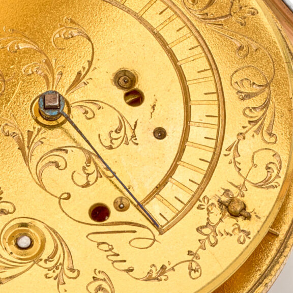 Rare 14K gold verge pocket watch with visible balance Circa 1810 Rare 14K gold verge pocket watch with visible balance Circa 1810