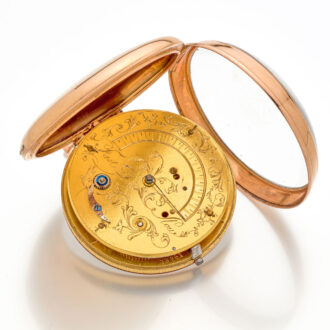Rare 14K gold verge pocket watch with visible balance Circa 1810
