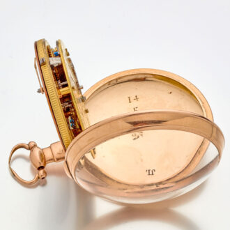Rare 14K gold verge pocket watch with visible balance Circa 1810