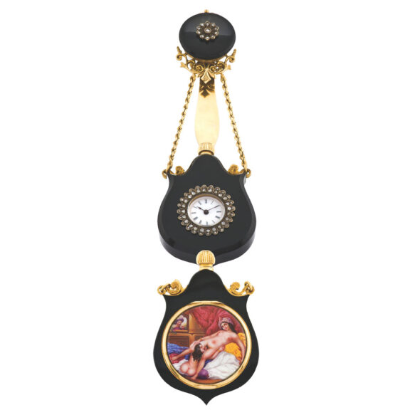 Swiss rose cut diamond set keyless lady’s pendant erotic watch Circa 1880