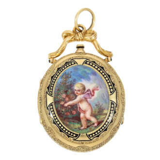 Swiss oval gold double sided enamel form watch Circa 1860