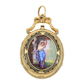 Swiss oval gold double sided enamel form watch Circa 1860