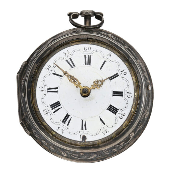 Large English Oignon with repoussé case Circa 1750 Large English Oignon with repoussé case Circa 1750
