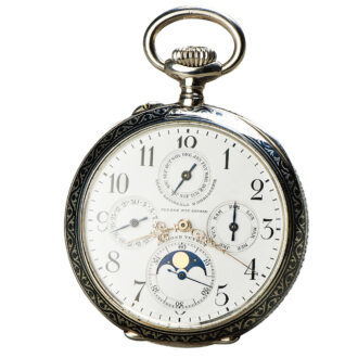 French Niello silver pocket watch with calender Circa 1910