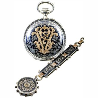 French Niello silver pocket watch with calender Circa 1910