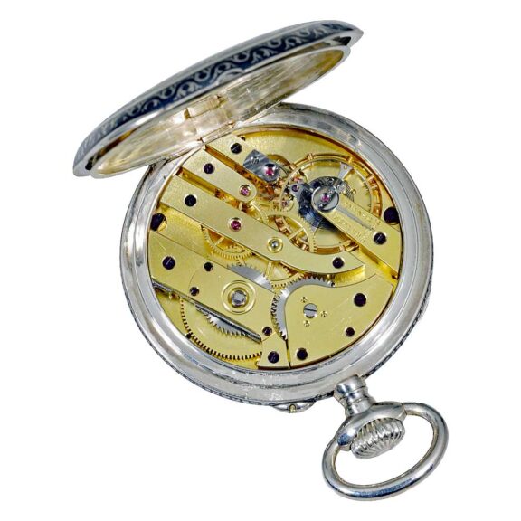 French Niello silver pocket watch with calender Circa 1910 French Niello silver pocket watch with calender Circa 1910