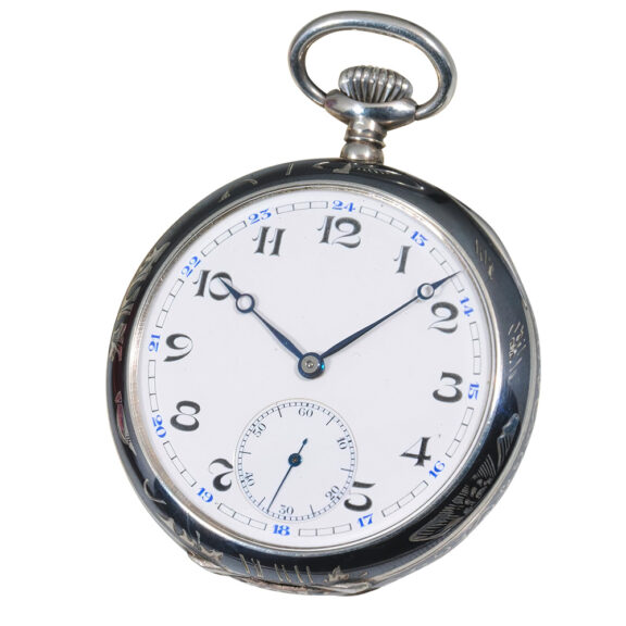 Swiss decorative silver open faced pocket watch Circa 1905