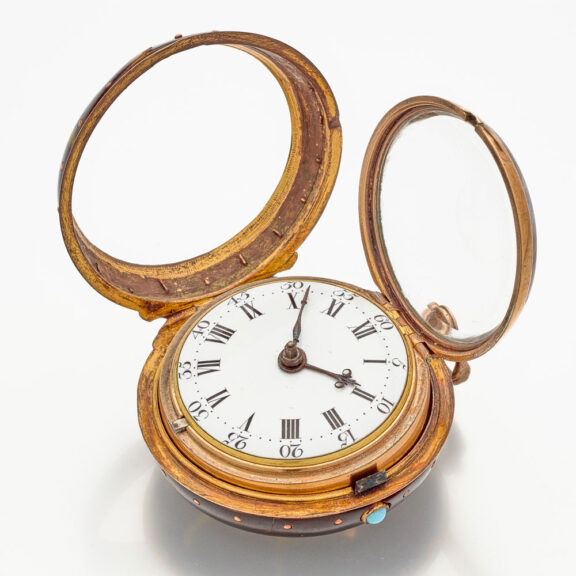 English gilt-copper verge in tortoiseshell pair cases Circa 1760 English gilt-copper verge in tortoiseshell pair cases Circa 1760