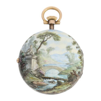Unique Swiss 18k gold watch with enamel painting Circa 1887 Unique Swiss 18k gold watch with enamel painting Circa 1887