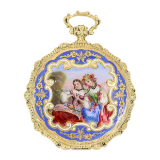 Swiss exquisite 18k gold/enamel cylinder watch Circa 1860
