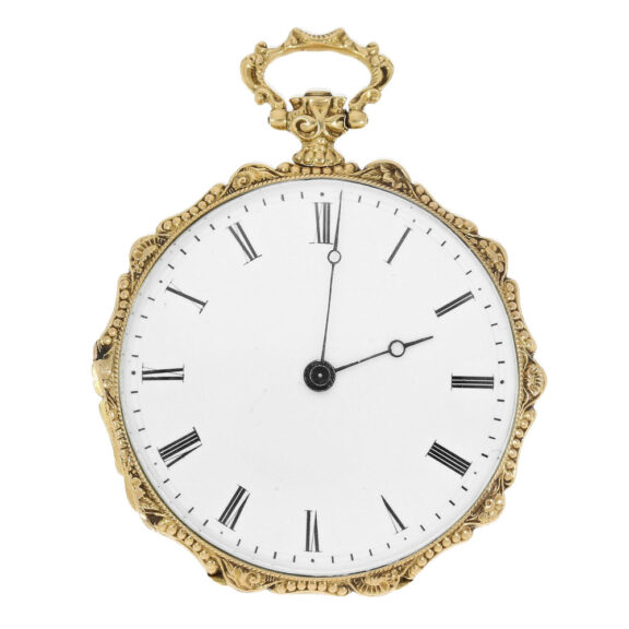 Swiss exquisite 18k gold/enamel cylinder watch Circa 1860 Swiss exquisite 18k gold/enamel cylinder watch Circa 1860