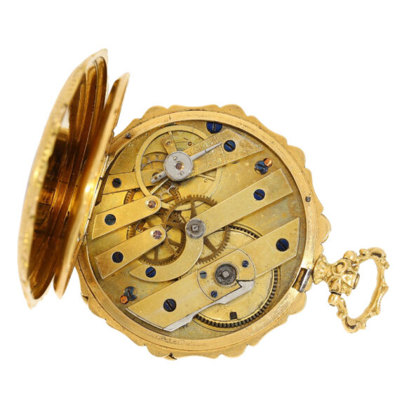 Swiss exquisite 18k gold/enamel cylinder watch Circa 1860 Swiss exquisite 18k gold/enamel cylinder watch Circa 1860