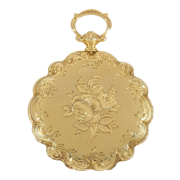 Swiss 18k gold lady's watch with curved case Circa 1840 Swiss 18k gold lady's watch with curved case Circa 1840