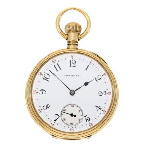 Swiss 18k gold open faced watch in original box Circa 1905