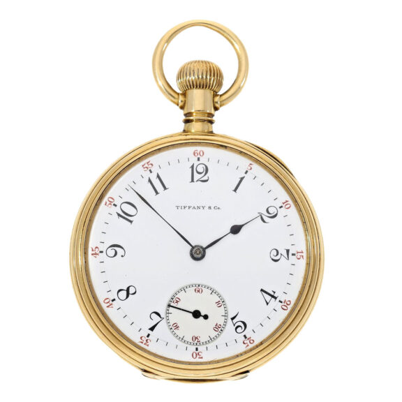Swiss 18k gold open faced watch in original box Circa 1905