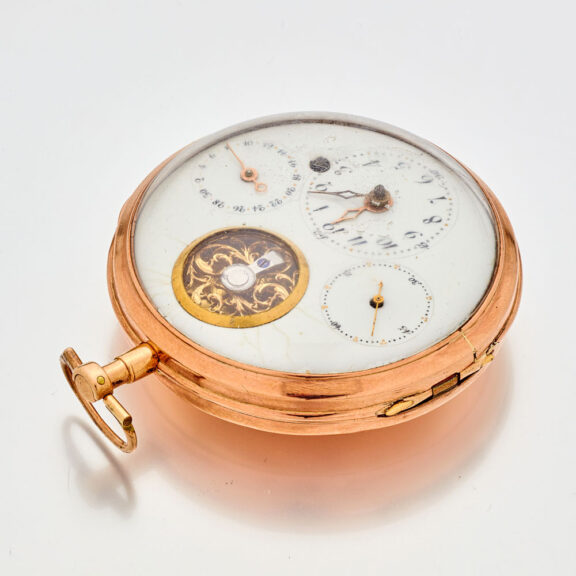 Rare 8K gold date watch with visible balance Circa 1800 Rare 8K gold date watch with visible balance Circa 1800