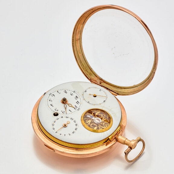 Rare 8K gold date watch with visible balance Circa 1800 Rare 8K gold date watch with visible balance Circa 1800