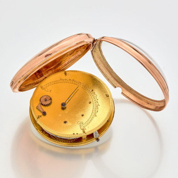 Rare 8K gold date watch with visible balance Circa 1800 Rare 8K gold date watch with visible balance Circa 1800
